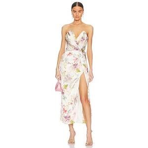 Katie May Come On Home Floral Strapless Midi Dress Neutral Garden Size L NWT